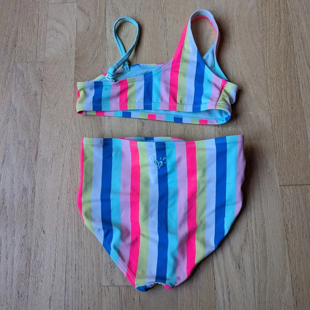Justice rainbow striped high waisted Bikini size 8